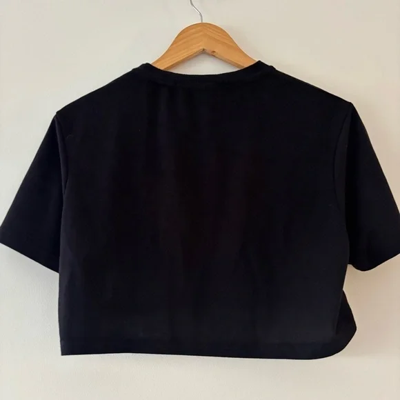 JOHNJOHN Distressed Black Mesh Graphic Crop Top with Eagle Wings - Picture 3 of 7